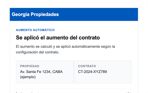 Mail de aviso de aumento aplicado con la marca de la inmobiliaria