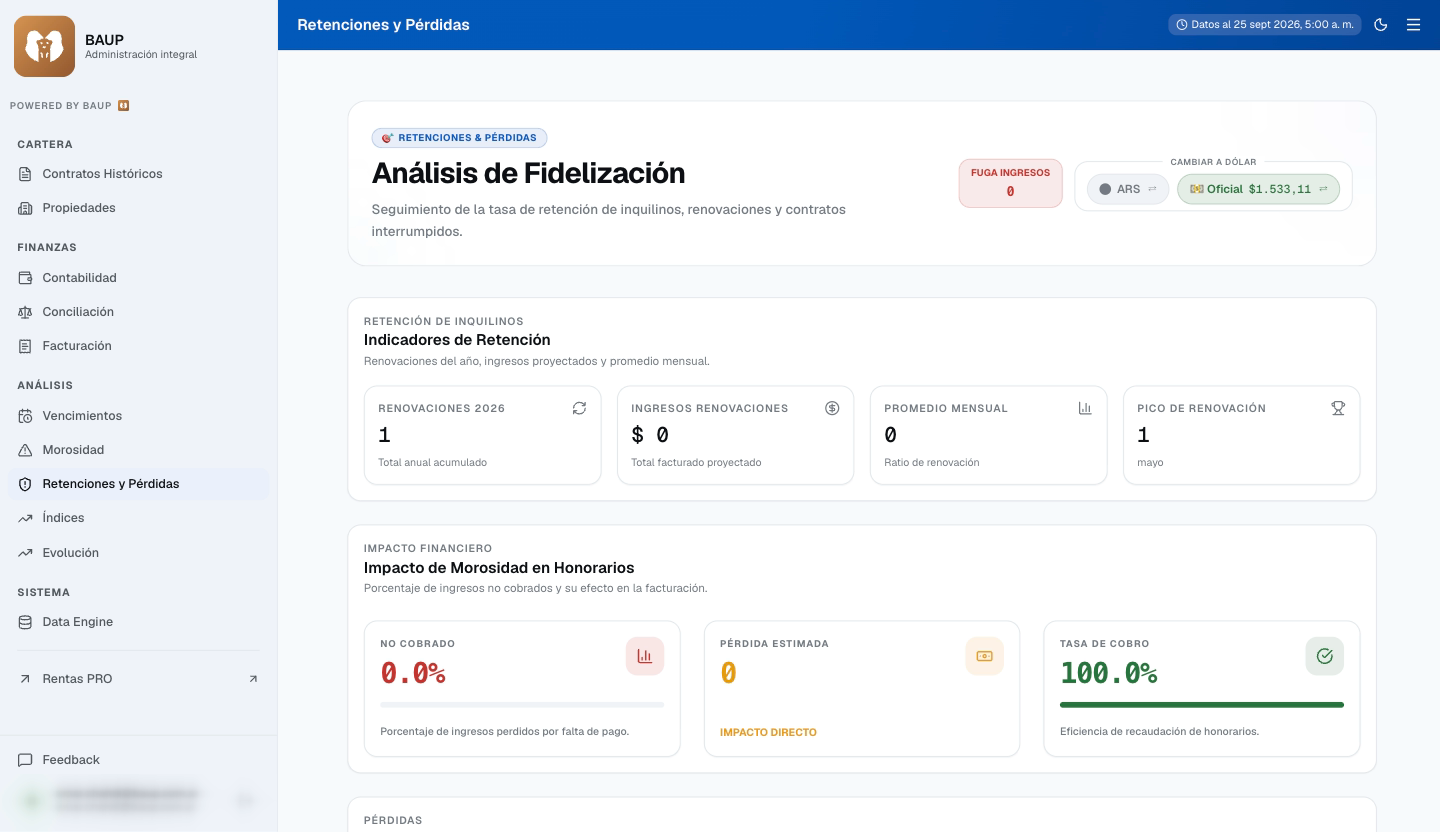 Reports: análisis de fidelización, renovaciones y tasa de cobro de honorarios