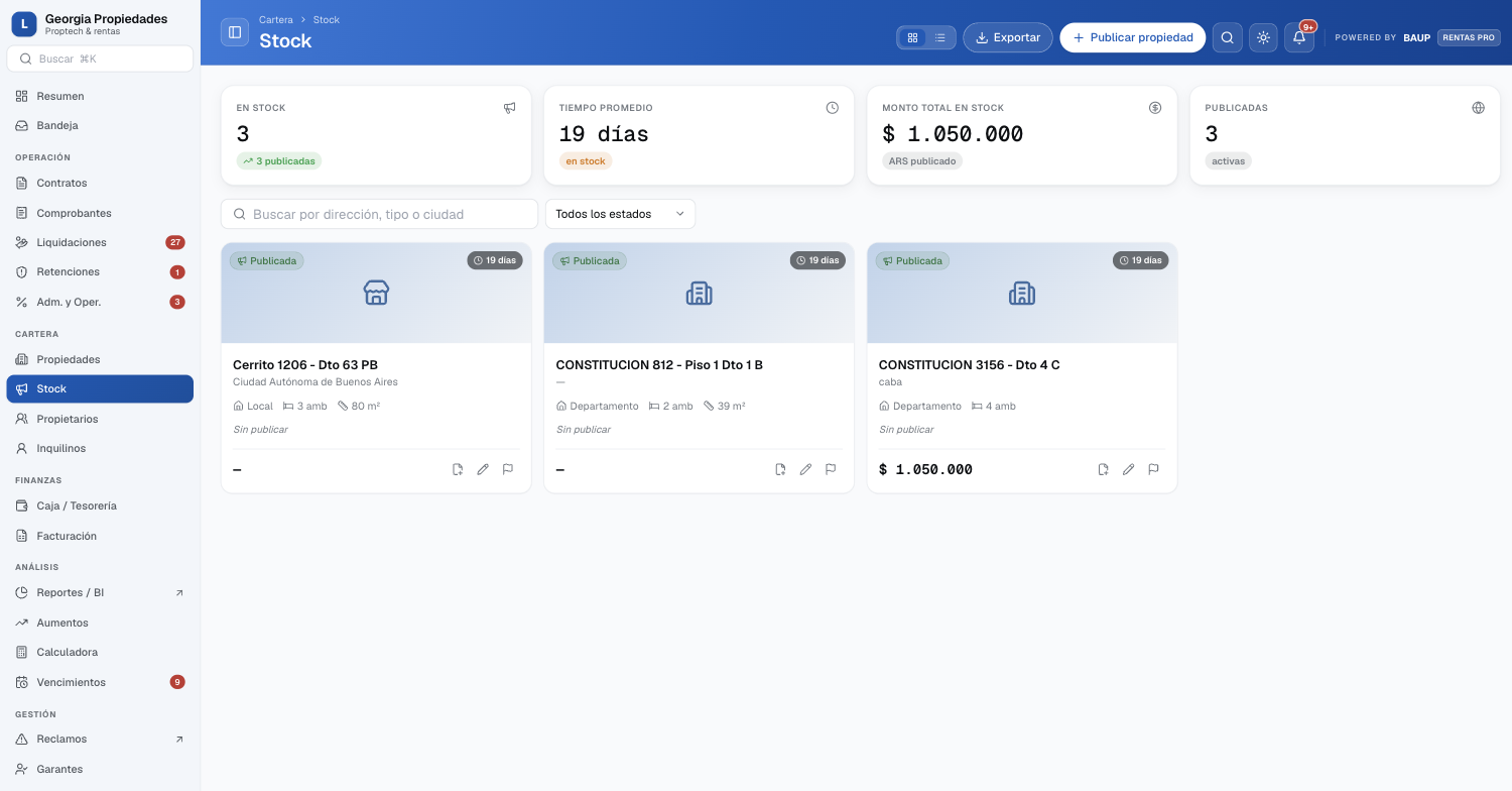 Rentas PRO: stock de propiedades