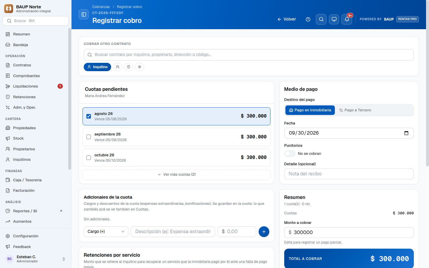 Registrar cobro